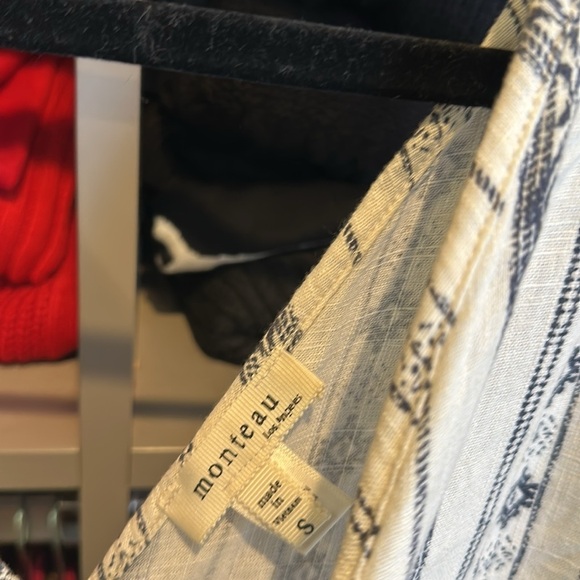 Monteau ivory/blue print v neck sleeveless tie front cropped jumpsuit size S - Picture 2 of 3